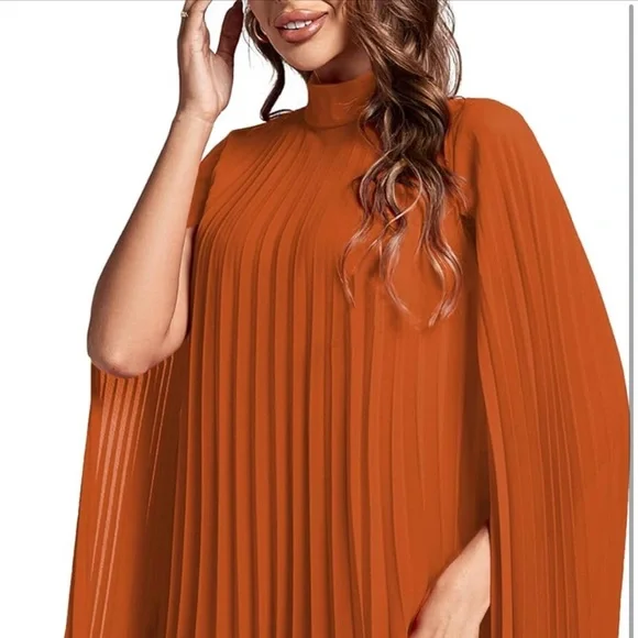 Orange Stunning Pleated Dress | Size M - Picture 5 of 6